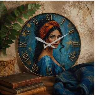 Reloj Redondo Grande Bohemian Beauty Textured Portrait Art