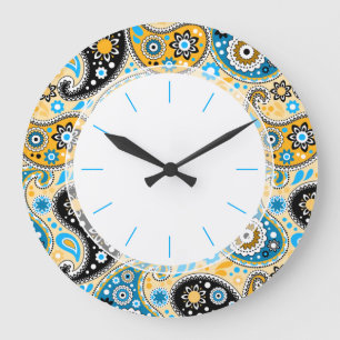 Reloj Redondo Grande Bohemias Seventis retro azul y dorado paisley