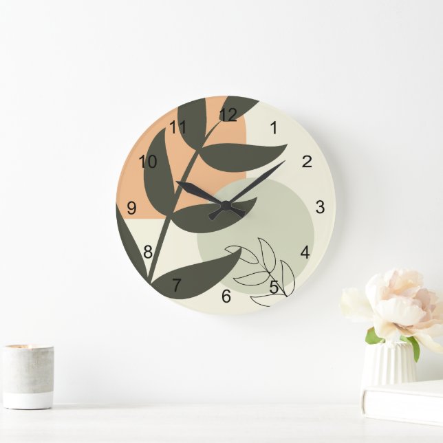 Reloj Redondo Grande Boho Abstract Leaf Wall Clock (Hogar)