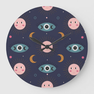 Reloj Redondo Grande Boho bebé, patrón de moda hippie.