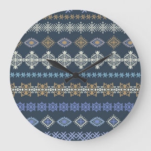 Reloj Redondo Grande Boho étnico: arte tribal sin costuras.