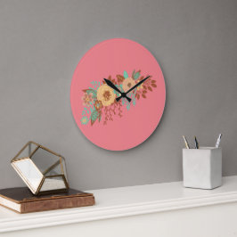 Reloj Redondo Grande Boho Floral Rosa Moderno