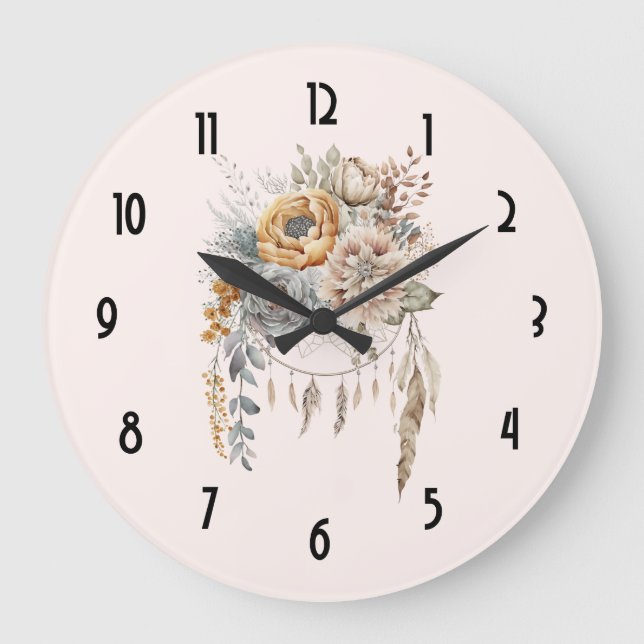 Reloj Redondo Grande Boho Flower Bouquet y Dreamcatcher (Anverso)