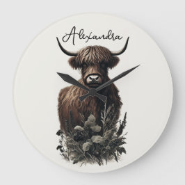 Reloj Redondo Grande Boho Highland Cow