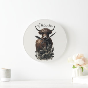 Reloj Redondo Grande Boho Highland Cow