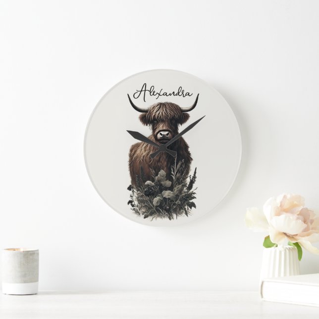 Reloj Redondo Grande Boho Highland Cow (Hogar)