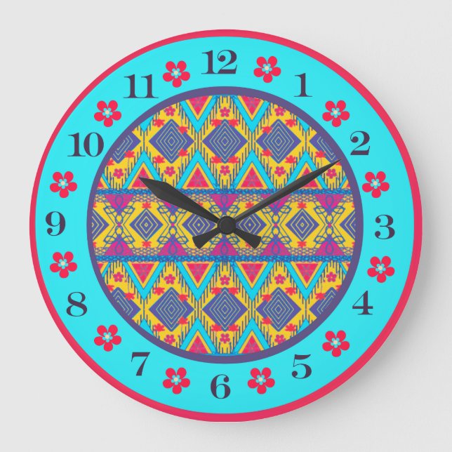 Reloj Redondo Grande Boho Island Tribal (Anverso)