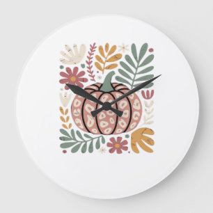 Reloj Redondo Grande Boho Leopardo Calabaza Otoño � Floral Retro Otoño 