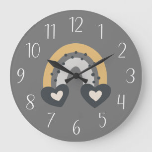 Reloj Redondo Grande Boho Rainbow Hearts on Gray