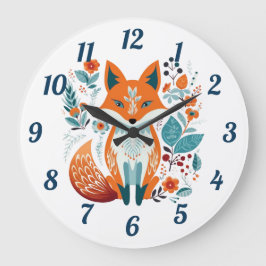 Reloj Redondo Grande Boho Red Fox Scandinavian Folk Art