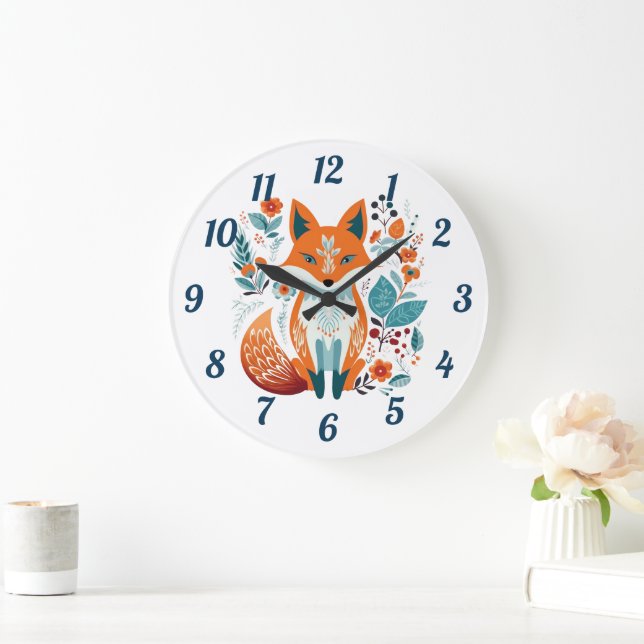 Reloj Redondo Grande Boho Red Fox Scandinavian Folk Art (Hogar)
