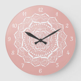 Reloj Redondo Grande Boho Rosa Gold Mandala Art