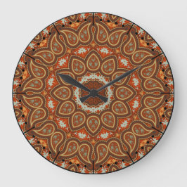 Reloj Redondo Grande Boho Style Paisley Kaleidoscope Acorn Brown
