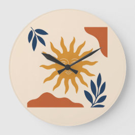 Reloj Redondo Grande Boho Sun Face Abstract Terracotta Wall Clock