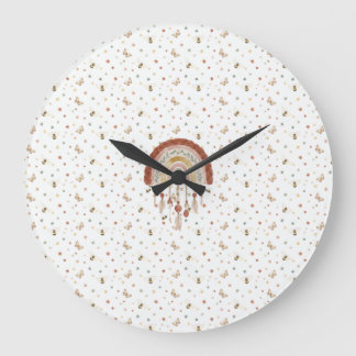 Reloj Redondo Grande Boho Whimsical Bee & Earthy Rainbow Nursery Round 