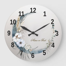 Reloj Redondo Grande Boho White Orchid Flores Blue Moon Elegant