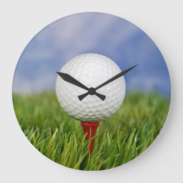 Reloj Redondo Grande bola de golf en tee rojo (Anverso)