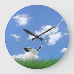 Reloj Redondo Grande Bola de golf y palo en hierba