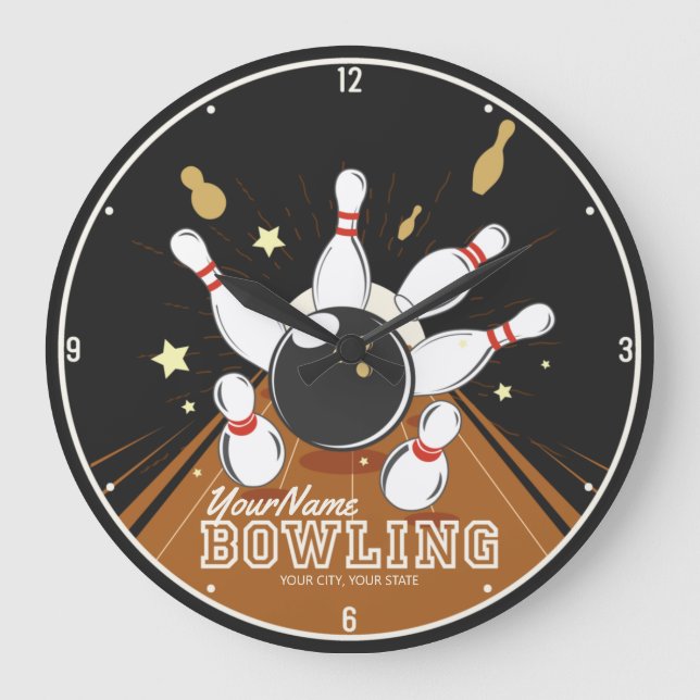Reloj Redondo Grande Bolas de bolas de Bowler personalizadas (Anverso)