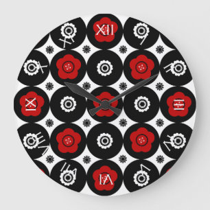 Reloj Redondo Grande Bold Red and Black Trendy Mod Circles