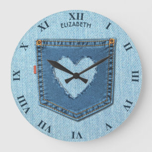Reloj Redondo Grande Bolsillo azul de los vaqueros del dril de algodón
