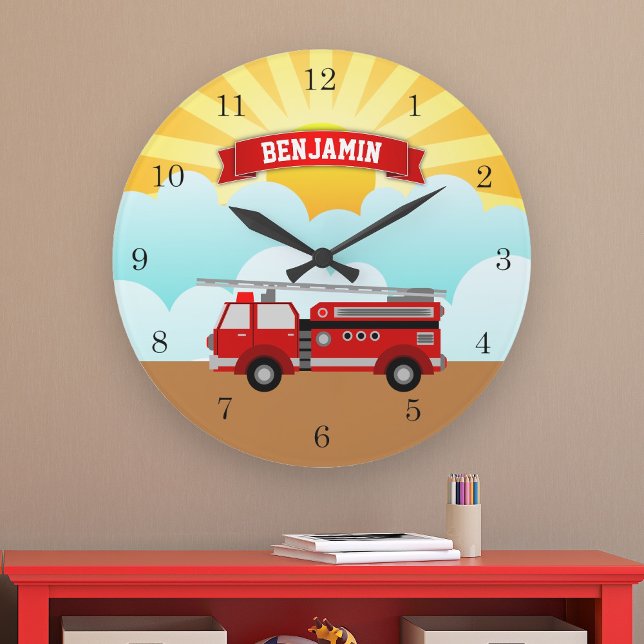 Reloj Redondo Grande Bombero de camión Bombero Nombre personal Niños Sa (Subido por el creador)