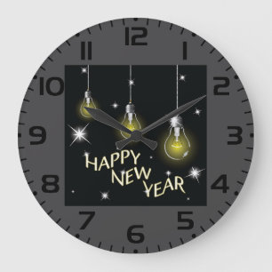 Reloj Redondo Grande Bombillas Modernas Brillantes Feliz Año Nuevo