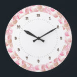 Reloj Redondo Grande Bonito Art Deco Pasteles Patrones rosa y marrón<br><div class="desc">¡Retro elegante! Patrón de hojas de hierro y concha en el estilo Art Decó de los años 20 y 30 de Jazz. Rosa y Brown. Disponible en muchos colores diferentes en nuestra tienda. Diseño original del pueblo / Patrón de imágenes antiguas.</div>