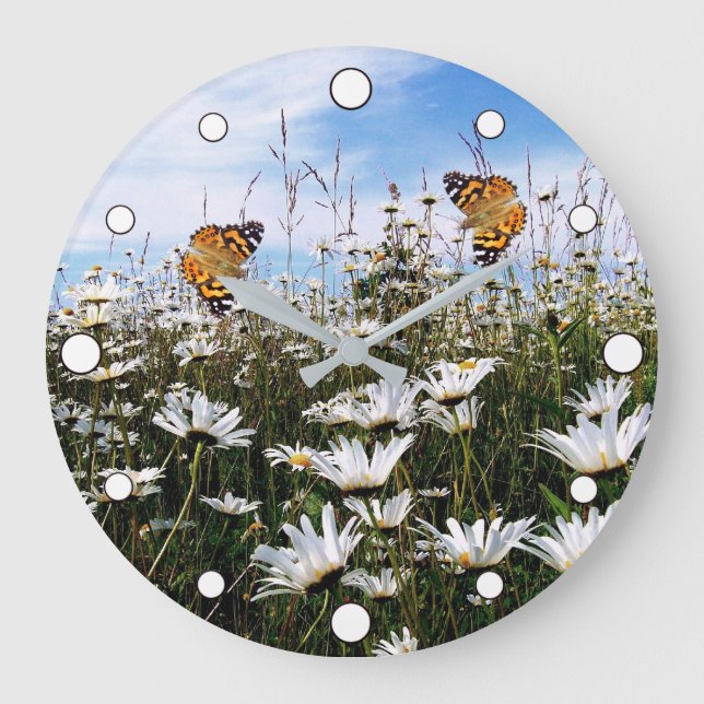 Reloj Redondo Grande Bonito Daisy Meadow con mariposas (Anverso)