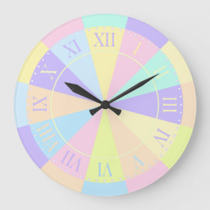 Reloj Redondo Grande Bonito de habitación chica Pastel rosa y púrpura