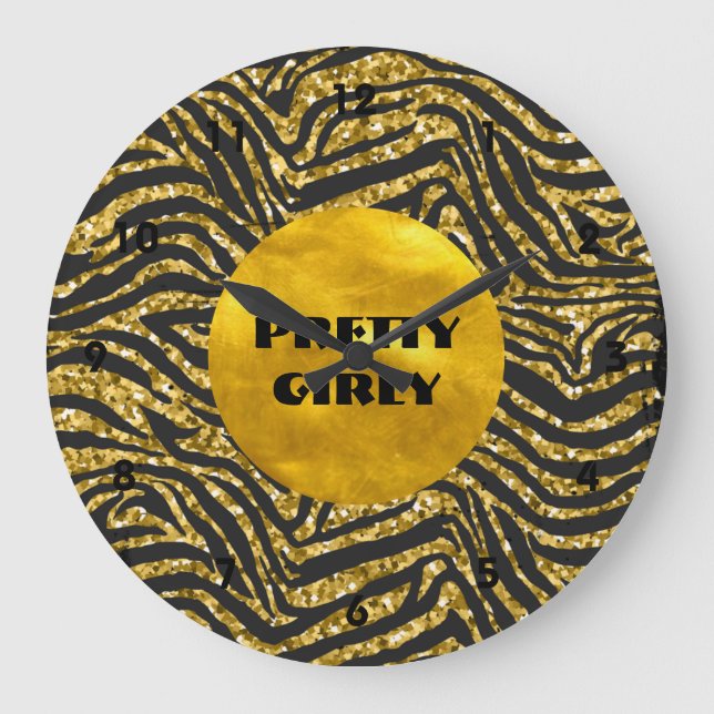 Reloj Redondo Grande Bonito de presupuesto Girly Faux Gold Purpurina Re (Anverso)