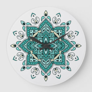 Reloj Redondo Grande Bonito diseño de Mandala turquesa