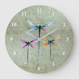 Reloj Redondo Grande Bonito dragonflies ilustracion acuarela