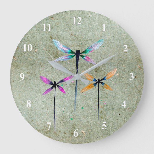 Reloj Redondo Grande Bonito dragonflies ilustracion acuarela (Anverso)