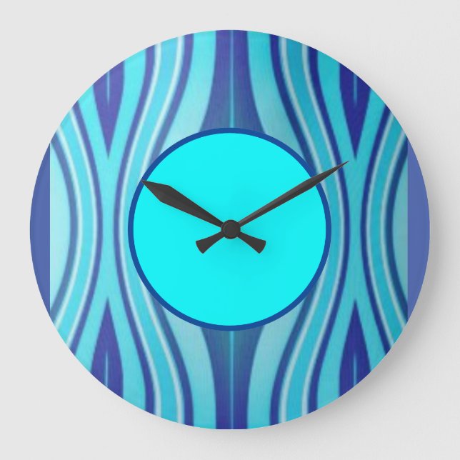 Reloj Redondo Grande Bonito en aguas azules abstractas no personalizada (Anverso)