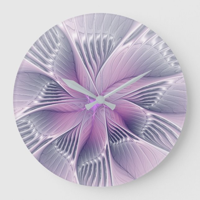 Reloj Redondo Grande Bonito Flor Rosa Moderna Resumen Arte Fractal (Anverso)