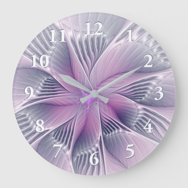 Reloj Redondo Grande Bonito Flor Rosa Moderna Resumen Arte Fractal (Anverso)