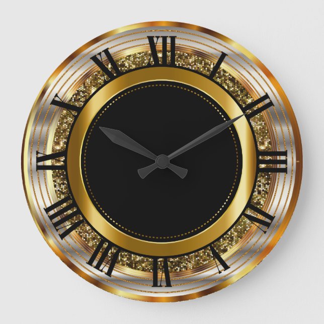 Reloj Redondo Grande Bonito oro y negro (Anverso)
