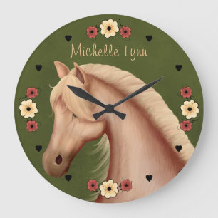 Reloj Redondo Grande Bonito personalizada Palomino Pony en el caballo d