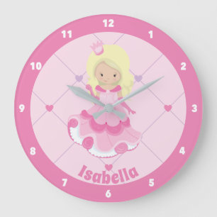 Reloj Redondo Grande Bonito Personalizado Princesa Rosa Chica Dormitori
