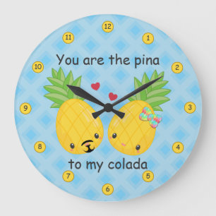 Reloj Redondo Grande Bonito piña tropical Pina colada romántica