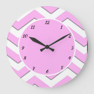 Reloj Redondo Grande Bonito Rosa Chevron Stripe Decorativo a la moda