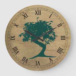 Reloj Redondo Grande Bonsai on Burlap Wall Clock