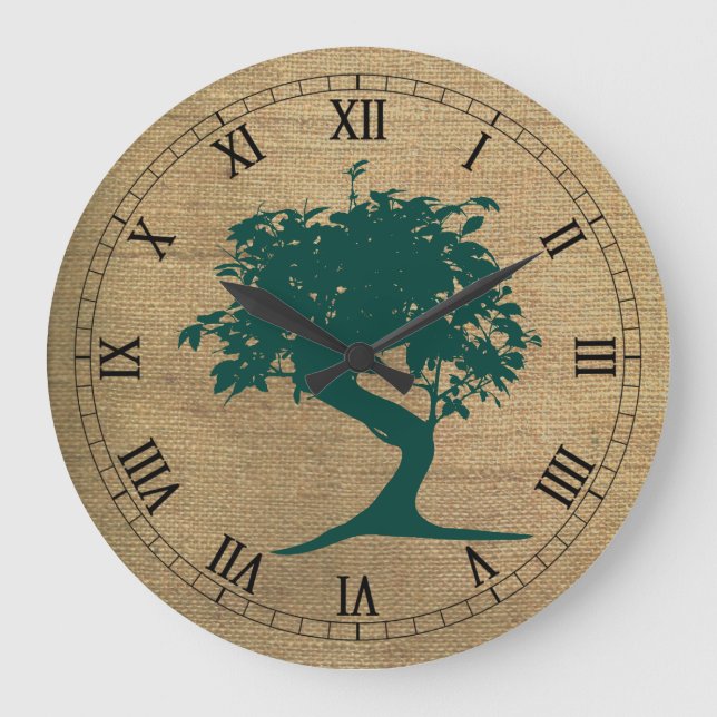 Reloj Redondo Grande Bonsai on Burlap Wall Clock (Anverso)