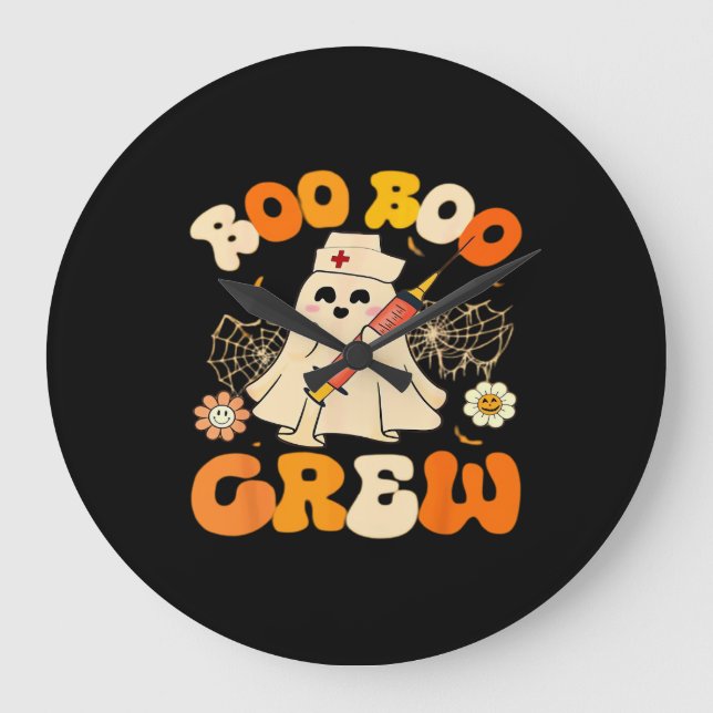 Reloj Redondo Grande Boo Boo Crew Fantasma Graciosa Para Enfermera, Hal (Anverso)