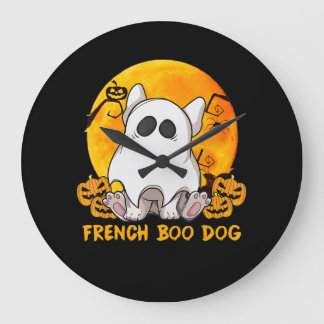 Reloj Redondo Grande Boo Bulldog con Araña de Calabaza y Luna