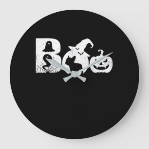 Reloj Redondo Grande Boo Halloween Bulldog disfraz calabaza y Gorra de 