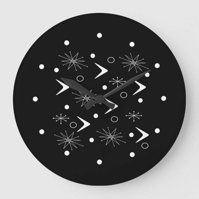 Reloj Redondo Grande Boomerangs Starburns Black White (Anverso)