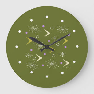 Reloj Redondo Grande Boomerangs Starburst del siglo XX Verde del olivo