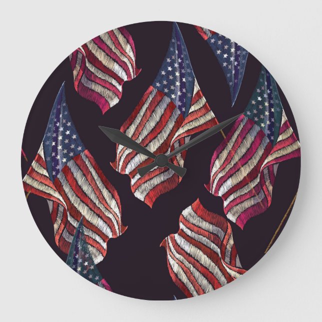 Reloj Redondo Grande bordado de bandera estadounidense: patrón patrióti (Anverso)